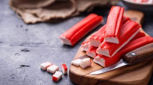 Crab sticks and paring knife