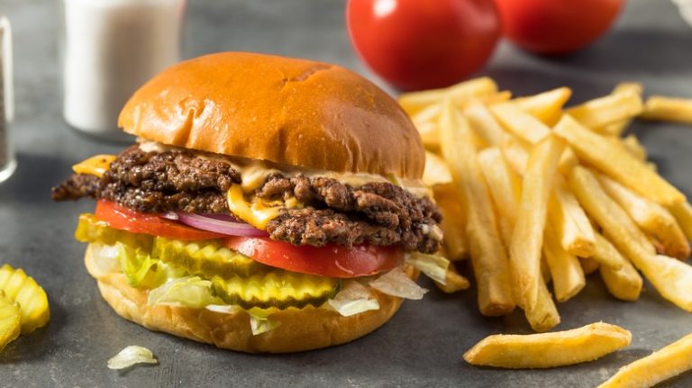 Smash burger with French fries