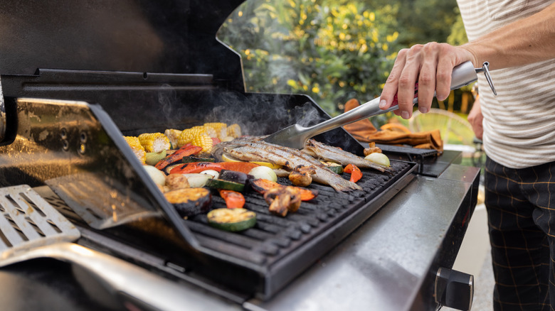 vegetables cooking on a grill