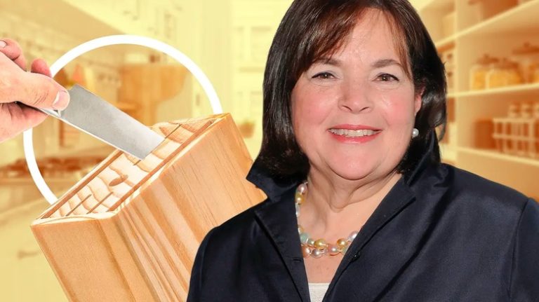 Upside down knife in knife block, Ina Garten smiling