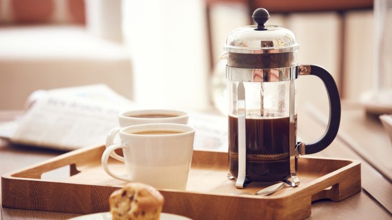 French press coffee with two mugs